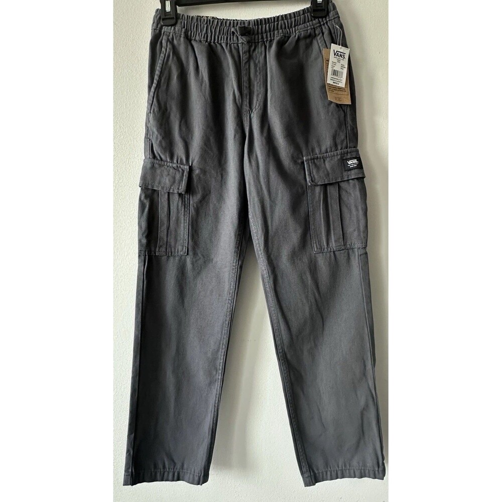 Vans Junior Range Cargo Baggy Pant Boys M Grey Elastic Waist Skate Shoes NWT